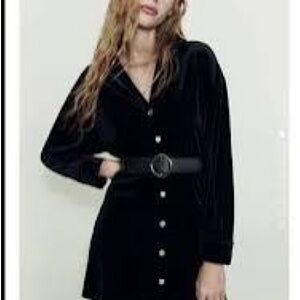 Zara Black Long Sleeve Button-Down Mini Dress with Belt